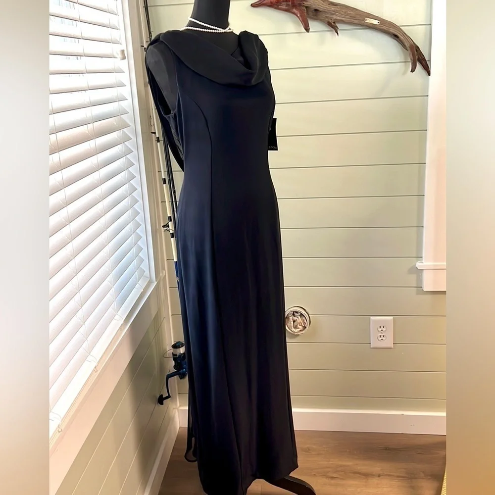 NWT, VTG Fanny Collection, Black,Draped Open-Back,Fishtail Evening Gown,Size 10